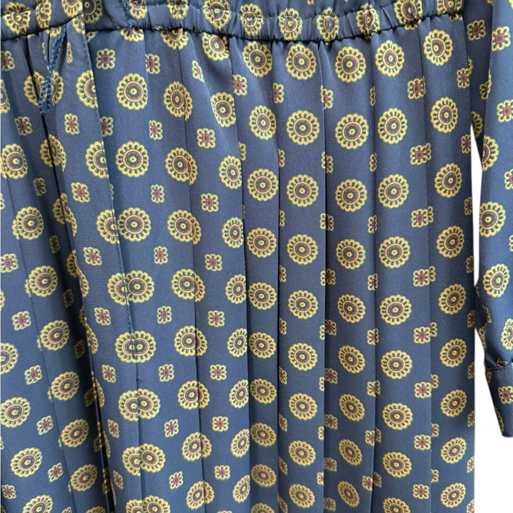 Appleseed's Navy and gold Long Sleeve Dress pleated skirt button front classy 8P - Picture 3 of 7